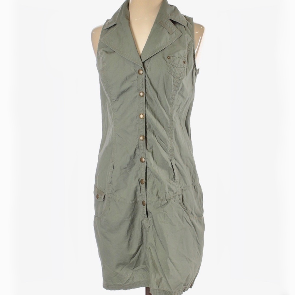 DKNY Olive Green Sleeveless Button-Front Mini Dress